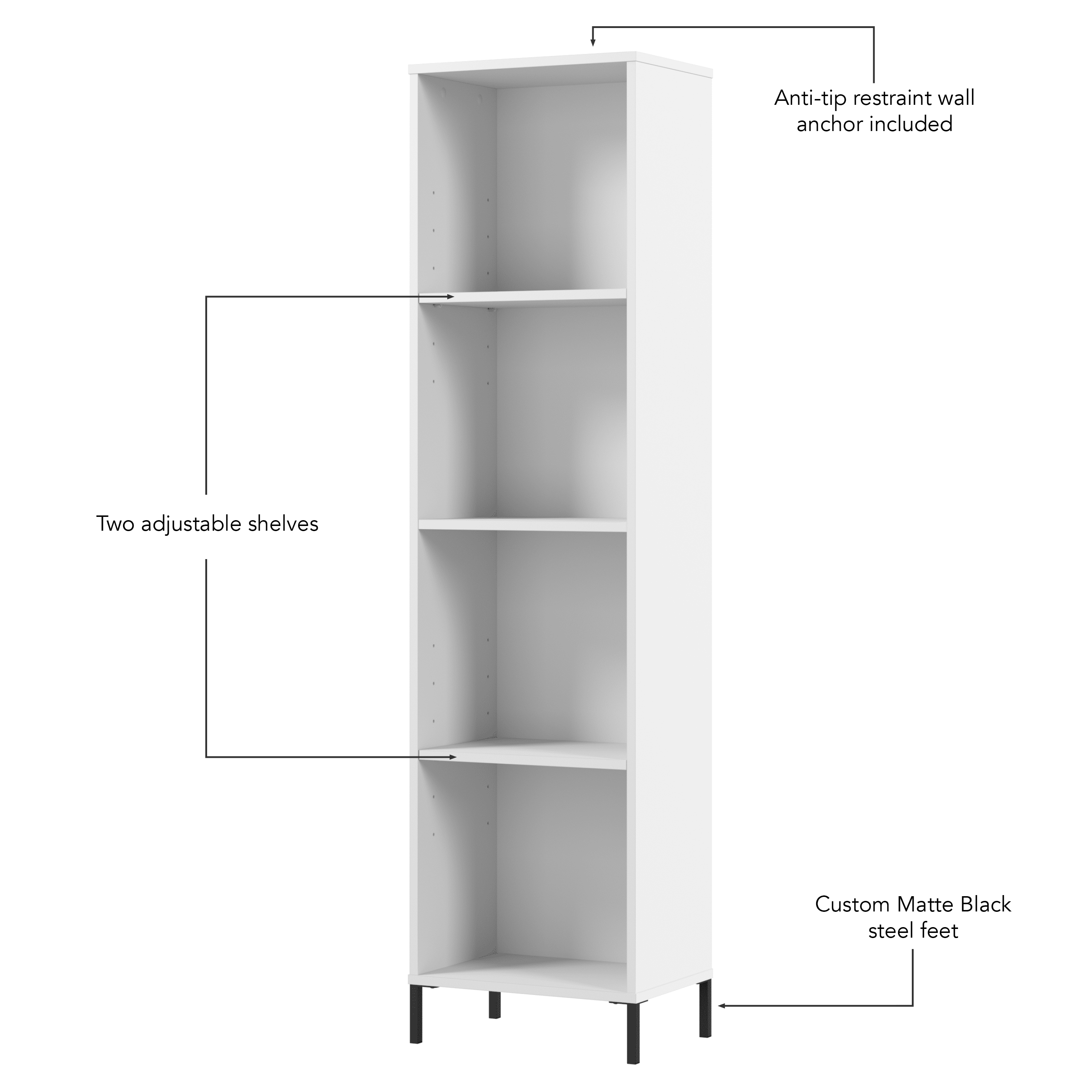 Bush Furniture Soho Narrow Bookcase in White