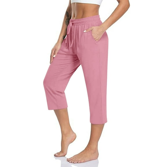 XuJwPNcy Women's Sweatpants Capri Pants Cropped Jogger Running Pants Lounge Loose Fit Drawstring Waist with Pockets