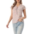thumbnail image 4 of INSPIRE CHIC Valentine's Day Women's Floral Blouse Short Cap Sleeve Chiffon Casual Ruffle Tops XS Pale Pink, 4 of 6