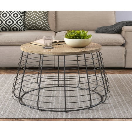 ClickDecor Lydia Modern Farmhouse Wood and Metal Round Coffee Table (Black)