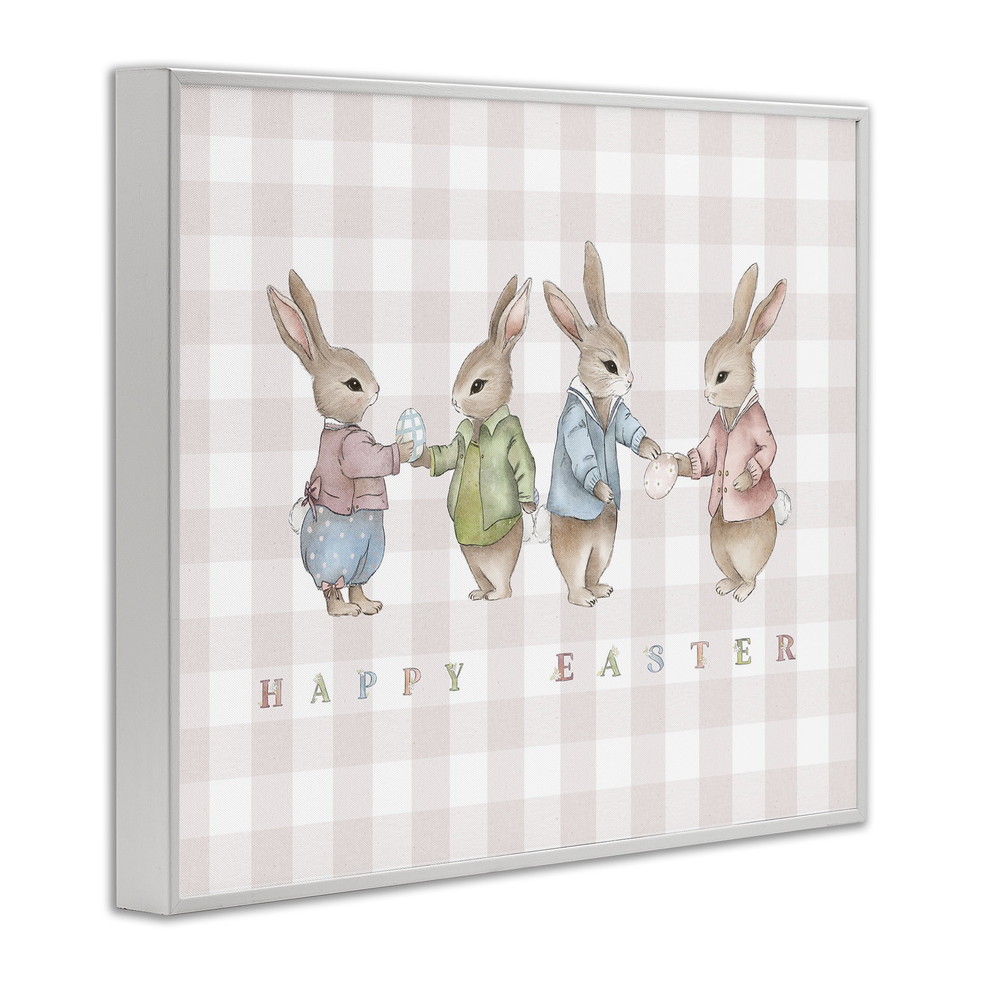 Stupell Industries Easter Bunnies Pink Gingham White Framed Giclee Art, design by Leah Straatsma