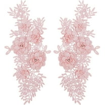 2pcs Embroidered Patches 3D Lace Applique Sew on Flower Bead Patches Embroidery Floral Beaded Lace Trim Fabric Pearl Appliques for Sewing Clothes Dress Hat Jeans Garment Decor Pink DIY