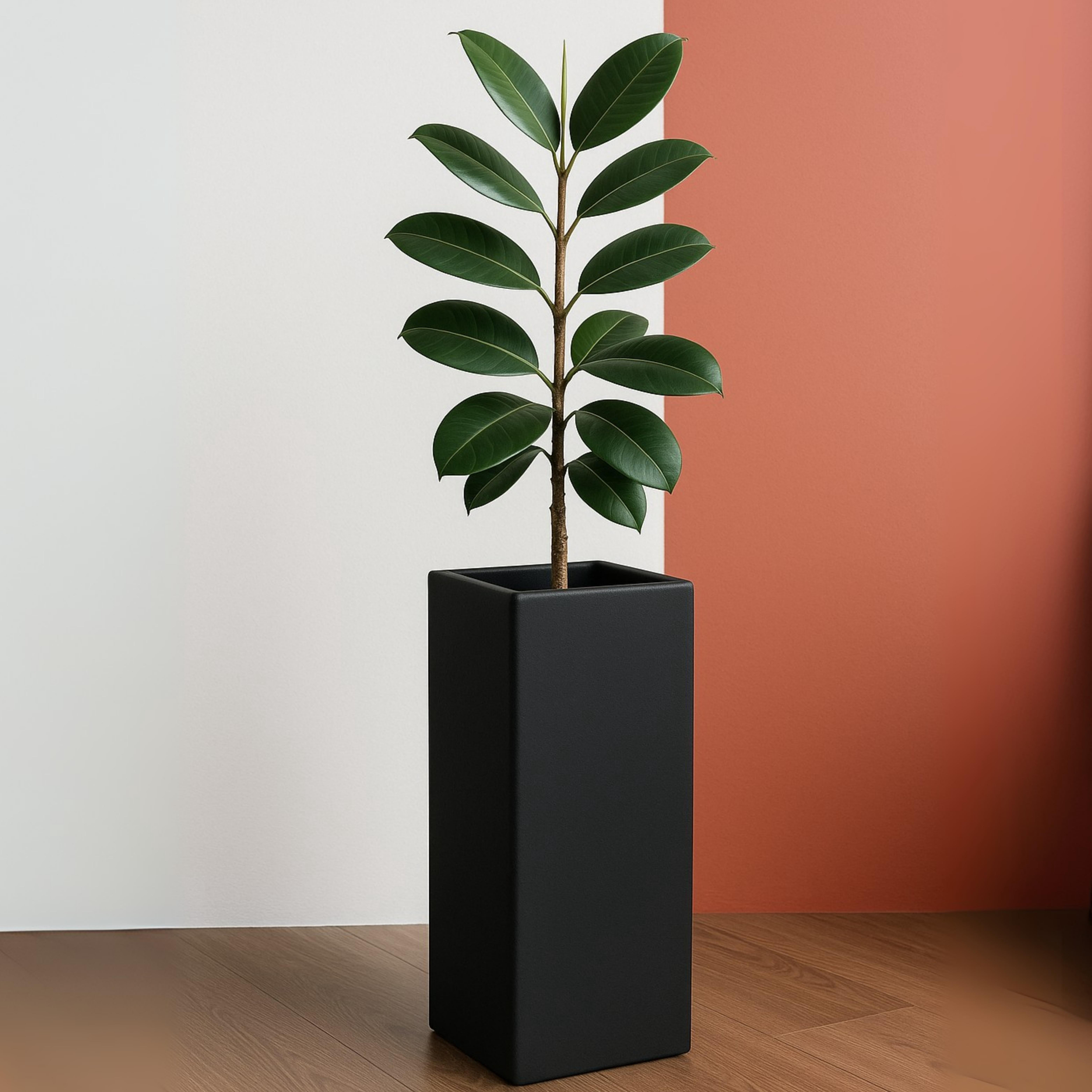 LeisureMod Terra Fiberstone and MGO Clay Planter, Mid-Century Modern Tall Square Planter Pot for Indoor and Outdoor (Black, 20 Inch)