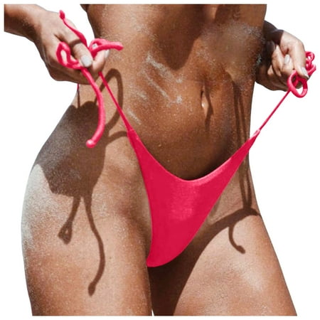 Women s Bikini Bottom High Waisted Lace Up Low Waist Brazilian Swimwear Briefs Beachwear Brazilian Side Tie Thong Bathing Bathing Suit Bottoms For Women Watermelon Red L