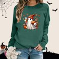 thumbnail image 4 of Sweatshirt for Women Oversized Halloween Fall Ghost Pumpkin Floral Graphic Long Sleeve Pullover Crew Neck Streetwear Y2K Casual Loose Fit Top Dark Green M, 4 of 5