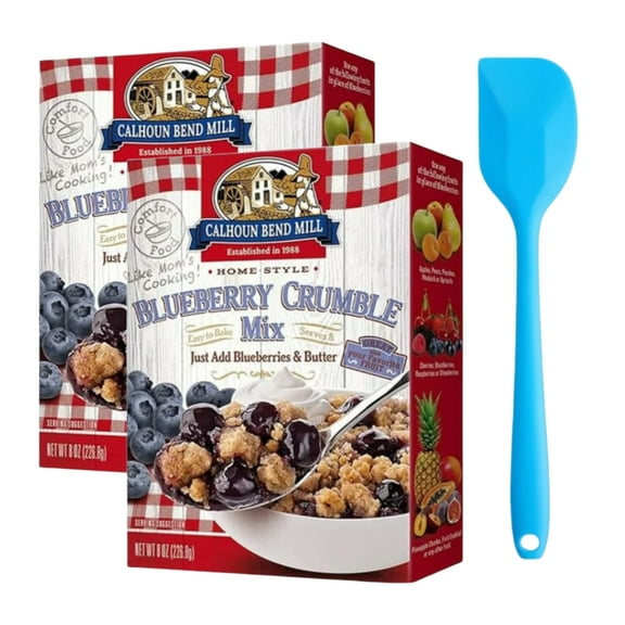 Calhoun Bend Mill Blueberry Crumble Mix, 8oz (2 pack) and 8in Silicone Spatula (Color Varies)