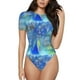 thumbnail image 1 of Balery Peacock Body de cuello redondo de manga corta para mujer Tops de manga corta Tops básicos-Large, 1 of 7