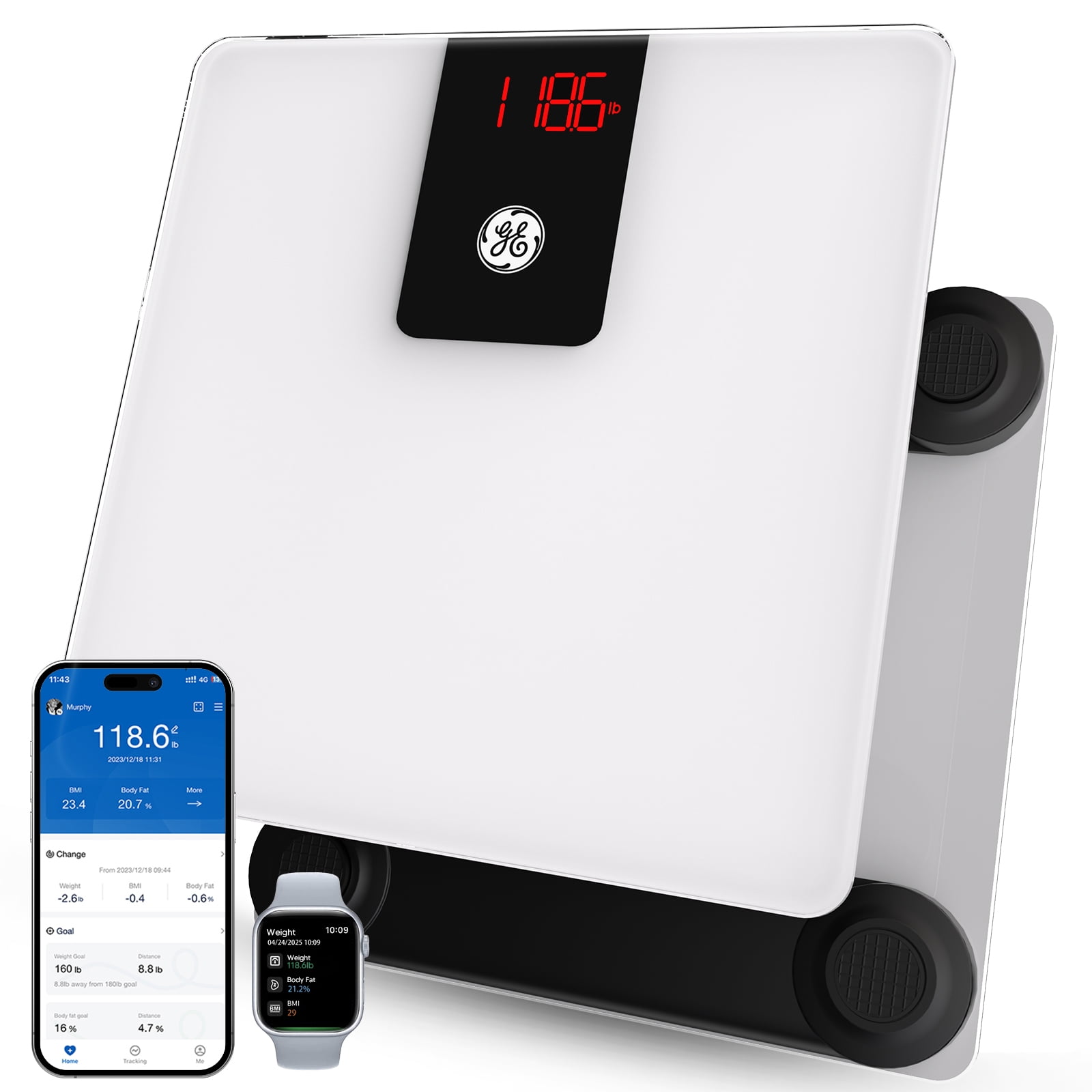 GE Body Weight Scale Smart Bluetooth Bathroom Scale - Digital BMI Accurate - White