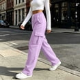 thumbnail image 3 of Womens Cargo Pants Wide Leg Sweatpants Drawstring Elastic Waist Casual Solid Color Sweatpants with Side Pockets High Waisted Comfy Joggers Pants, 3 of 7