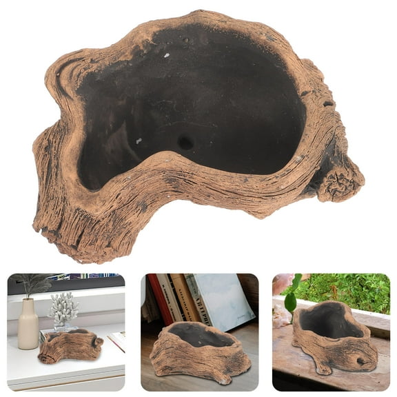 SEWCHICS Rustic Planter Planter Pots Light Brown Imitation Wood 1Pack