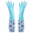 thumbnail image 3 of 1 Pair Dishwashing Gloves, Reusable Household Gloves, Kitchen Gloves, Long Sleeve, Thick, Cleaning, Washing, Antiskid Household Dish Washing Cleaning Gloves Flower Rubber Velvet Clearance, 3 of 6