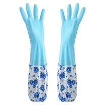 Wamans Dishwashing Cleaning Gloves, 1 Pair Reusable Rubber Gloves Pvc Waterproof Long Cuff Household Gloves Antiskid Household Dish Washing Cleaning Gloves