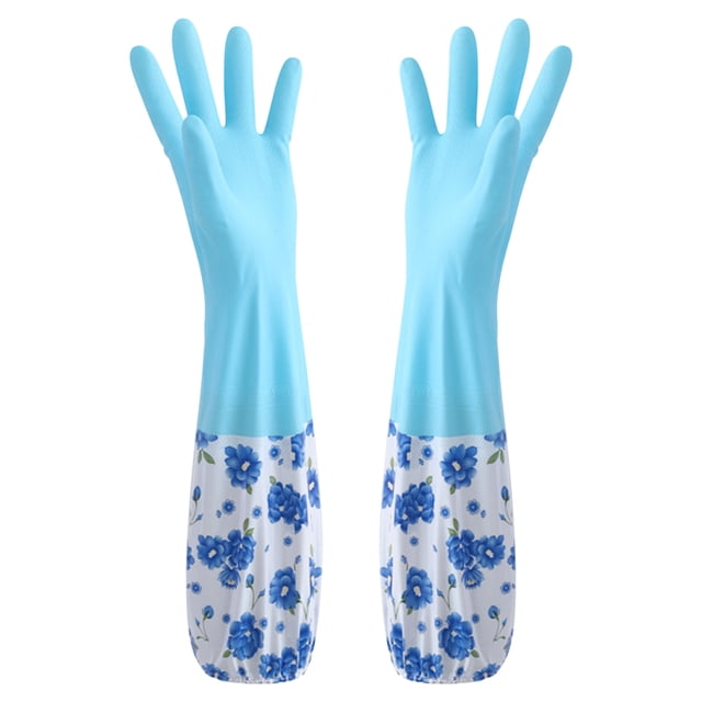 Penkiiy 1 Pairs Rubber Cleaning Gloves, Household Kitchen Dishwashing Gloves with Cotton Flocked Liner, Reusable, Non-Slip