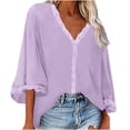 thumbnail image 1 of Tops Para Mujer Blusa Informal Elegante Moda Primavera Encaje Cuello en V Manga de Trompeta Pluma en La Cabeza Color Sólido Camiseta Suelta Odeerbi ODB161568, 1 of 8