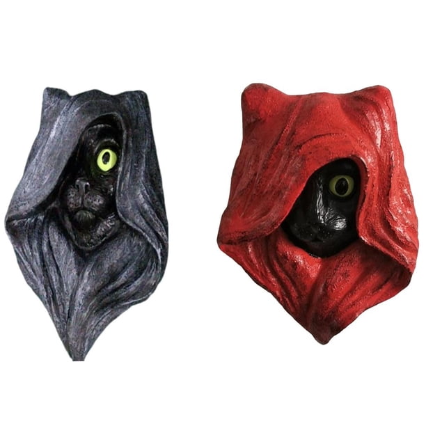 2 estatuas de estatuillas para decoración de jardín de oficina de estantería gris rojo Kusrkot Escultura de gato con sombrero de resina