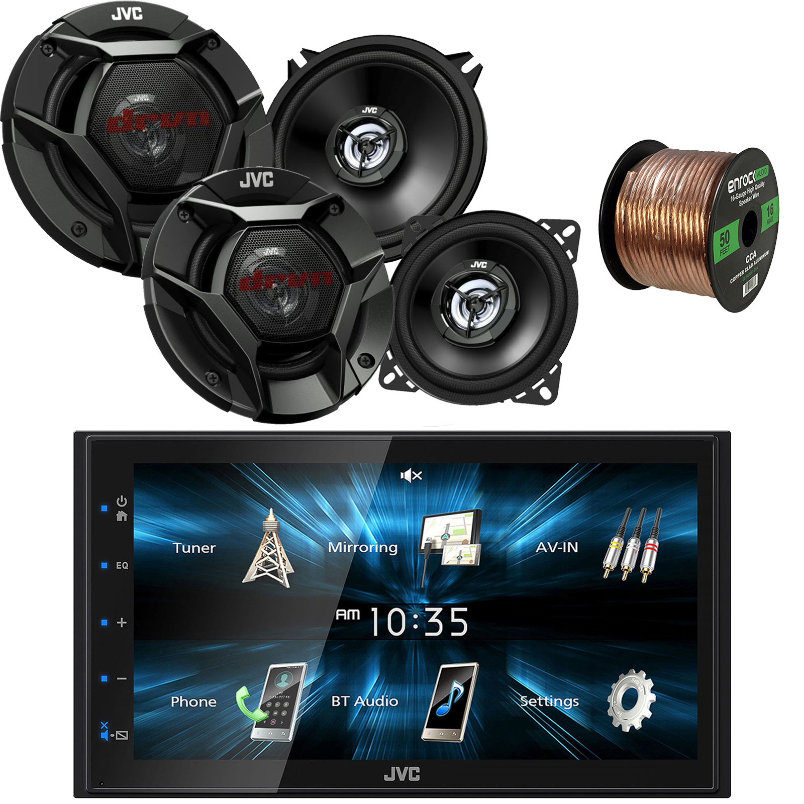 Double DIN Digital Media Bluetooth USB AM/FM Stereo Radio Car Audio  Receiver w/ 6.8 Touchscreen， 2x 5.25 2-Way Coaxial 260 Watt Speakers， 2x  Auto-