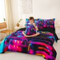thumbnail image 4 of Manfei Racing Car 7-Piece King Bedding,Neon Light King Bed in a Bag,Pink Blue,Black Reversible, 4 of 7