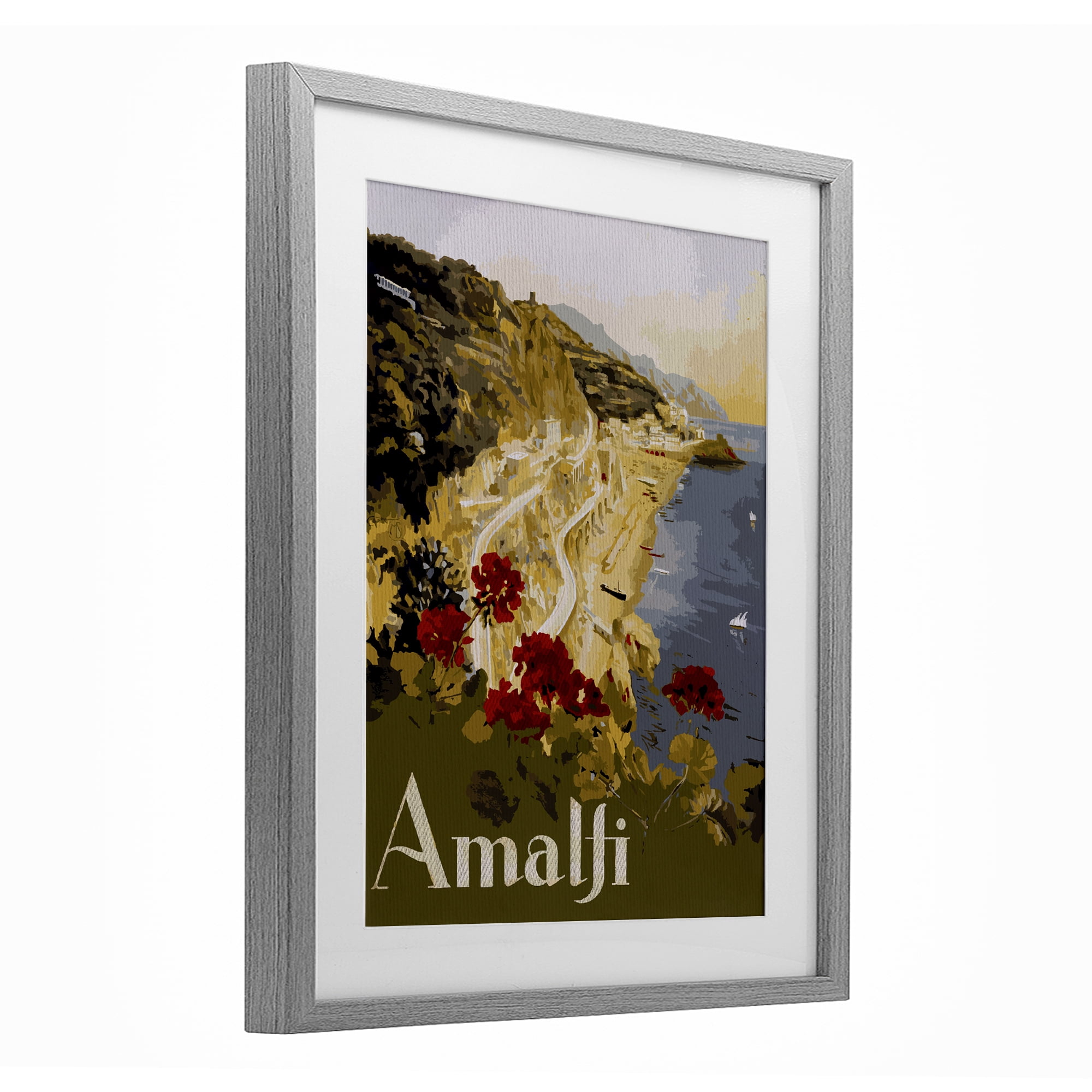 Stupell Industries Picturesque Amalfi Coast Gray Framed Print Under Glass, design by Lil' Rue