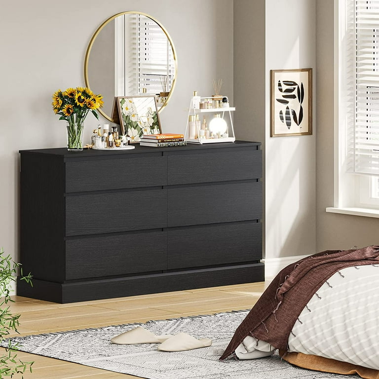 6 Drawer Double Dresser Large Storage Cabinet for Bedroom Hallway Entryway Black