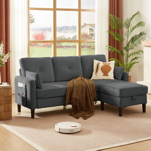 Jarenie Modern Fabric L-Shapped Sofa Sectional Couches for Living Room Convertible Sofa with Matching Chaise for Office, Apartment, Studio
