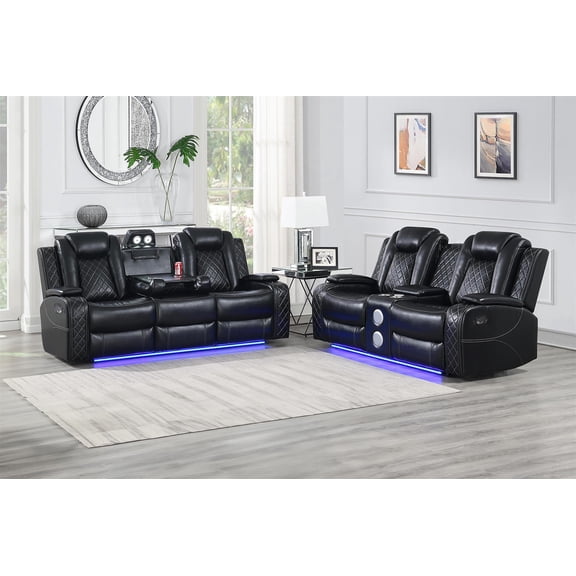New Classic Furniture Orion II 2-Pc Faux Leather Manual Living Room Set in Black