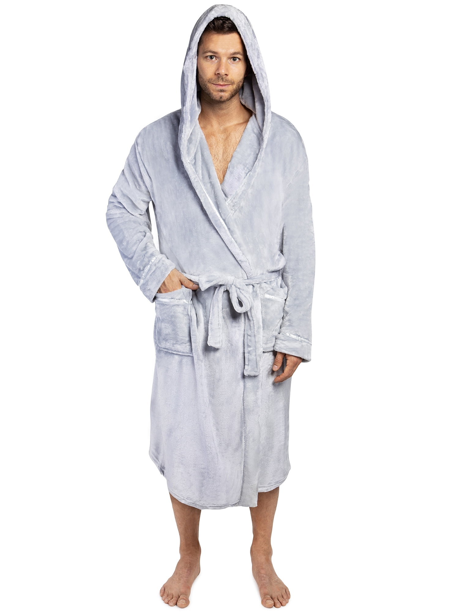PAVILIA Mens Hooded Robe, Light Grey | Mens Robe with Hood, Plush ...