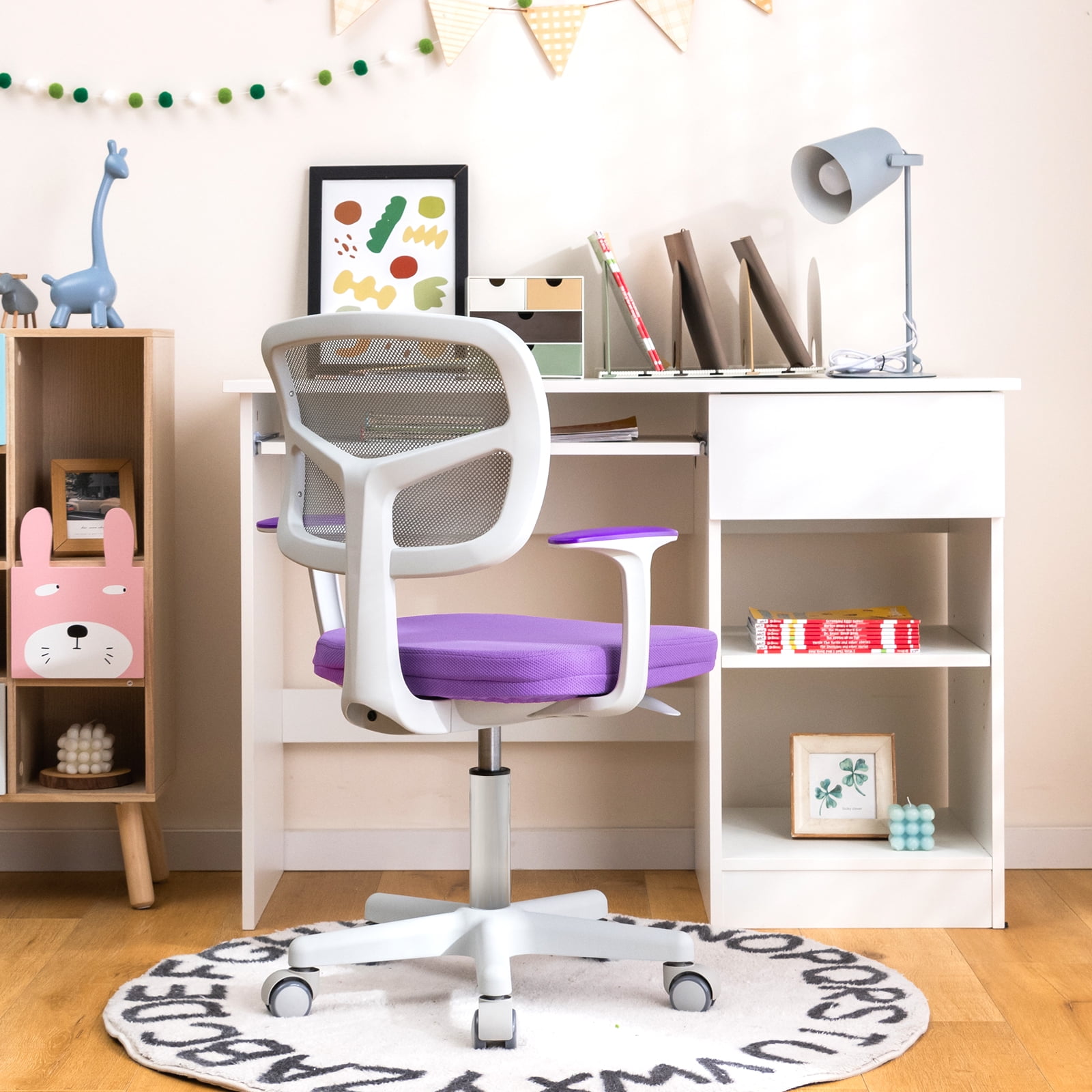 Gymax Kids Desk Chair Adjustable Height Children Study Chair w/Auto Universal Casters Purple