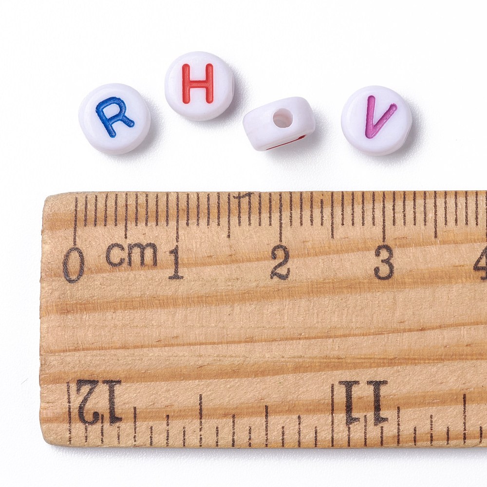 Opaque White Acrylic Beads Flat Round with Mixed color Letter Letter 7x3.5mm Hole: 1.2mm about 4000pcs/500g