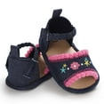 thumbnail image 2 of Baby Girls Sandal Summer Toddler Slipper Shoes 0-24 months Baby Girls Sandals Embroidered Flower Summer Flat Shoes Infant First Walkers Dark Blue 12-18 Months, 2 of 7