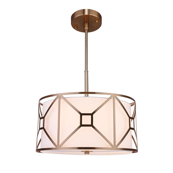 Woodbridge Lighting Regan 17" 3-Light Fabric Pendant in Brass