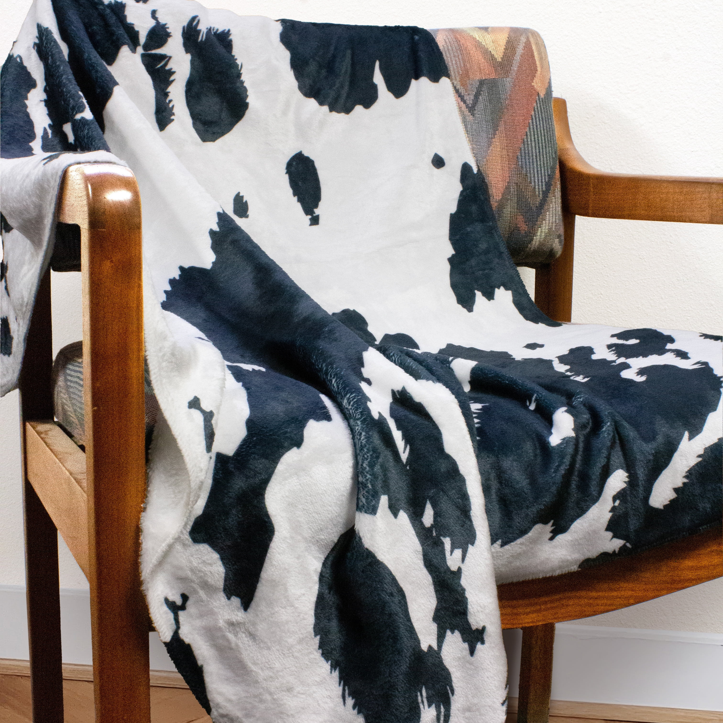 Everything Comfy Cow Print Decorative Throw Blanket, 42" X 60", Black