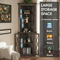 thumbnail image 3 of VEANERWOOD 67" Tall Corner Cabinet with 3 Adjustable Shelves, Modern Storage Cabinet with 2 Glass Doors for Living Room, Bathroom, Hallway, Dark Rustic Oak, 3 of 7