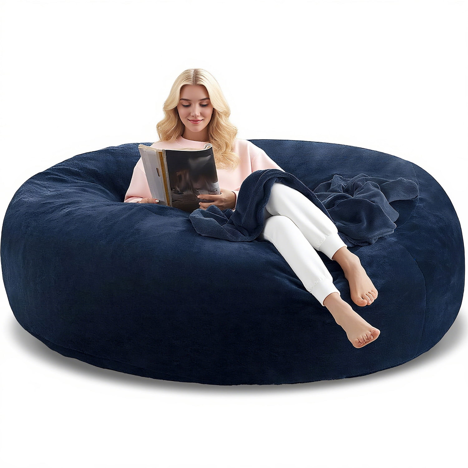 Sanae 6FT Large Bean Bag Chair, Memory Foam Sofa With Washable Suede Cover & Reinforced Zipper, For Adults And Kids, Living Room & Bedroom, Blue