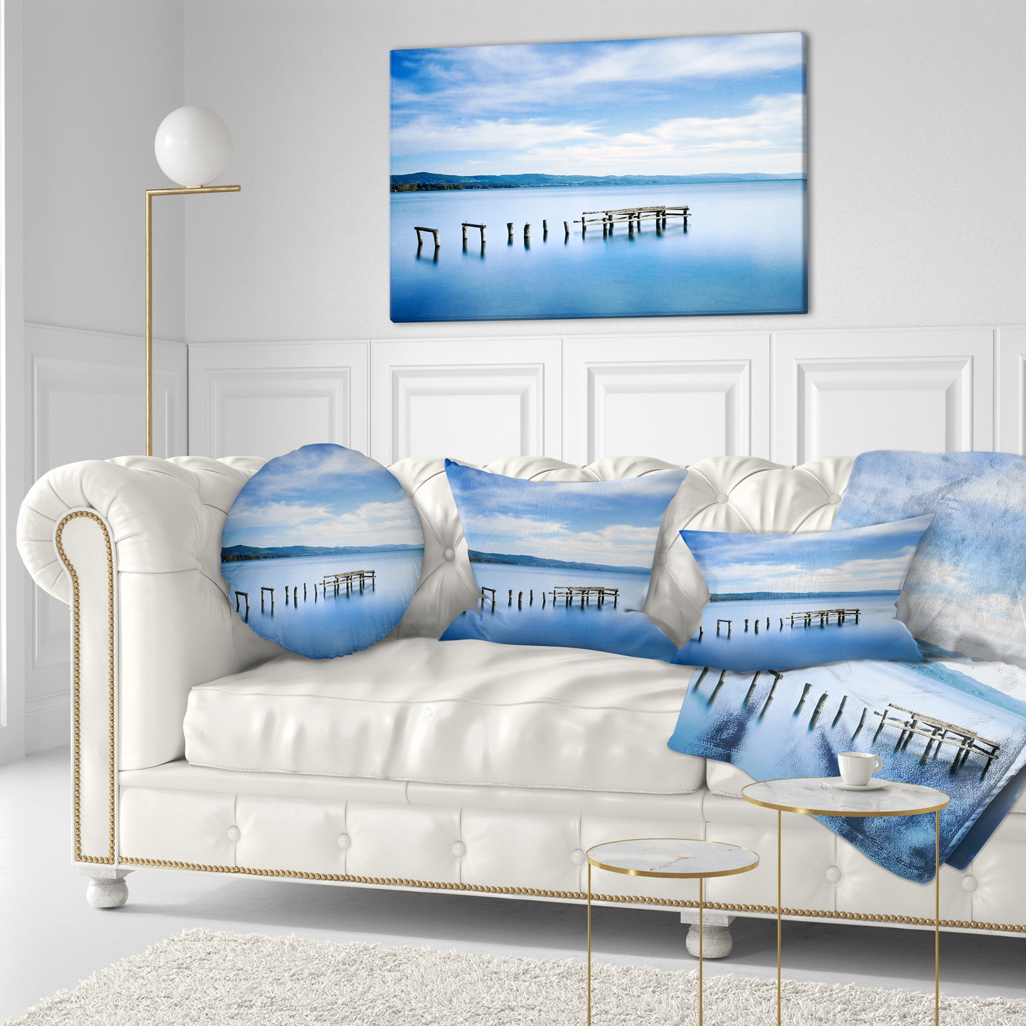 Designart White Clouds and Blue Sea - Seascape Throw Pillow - 12x20
