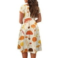 thumbnail image 5 of SCRAWLGOD Mushroom Print Dress Women Casual Summer Dresses Midi Length with Sleeves Lightweight Women's Casual Dresses with Sleeves Size 2XL Round Neck for Picnic, 5 of 7