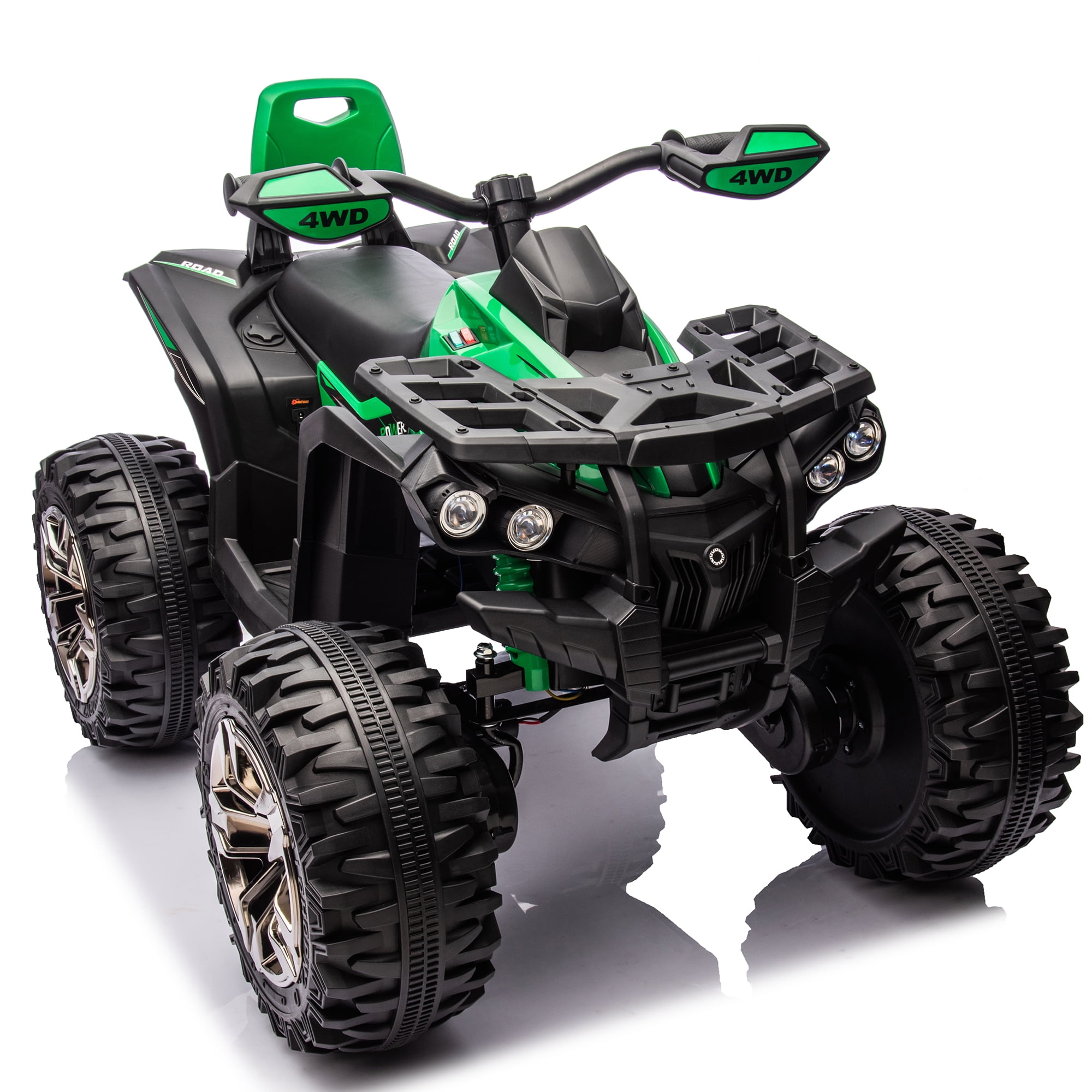 4WD 24 Volt Ride on Toys with Remote, Joyracer 4 Wheeler for Kids, Power ATV Wheels, Toy Gift with Bluetooth Music, Horn, LED for Big Kids, Green