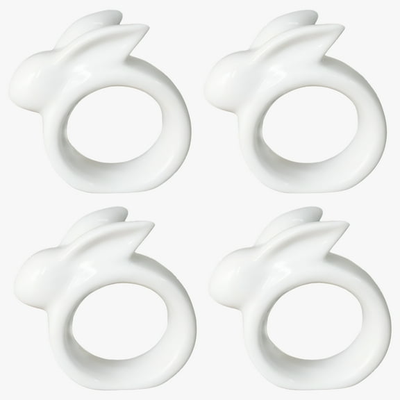 QIAOIDEA Set of 4 Porcelain Rabbit Napkin Rings Easter Bunny Napkin Ring Holder for Dinning Room Table Decor