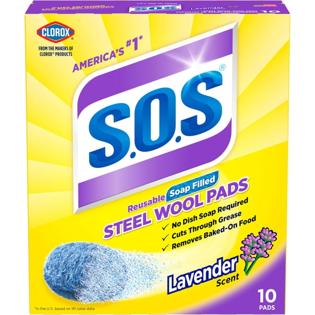 Esponjas de lana de acero con jabón S.O.S aroma lavanda, 10 unidades