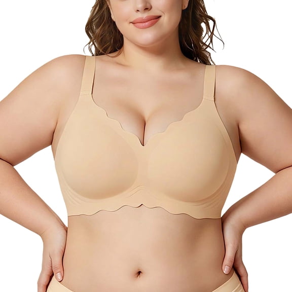 Bras for Women Wireless No Underwire Scalloped Soft Support Tshirt Everyday Push Up Full Coverage Comfortable Bra