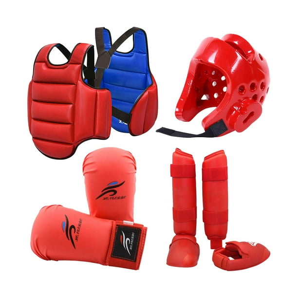 4 Uds Karate Sparring Gear Con Guantes De Boxeo Acolchados Protector Corporal Engrosado XS Rojo