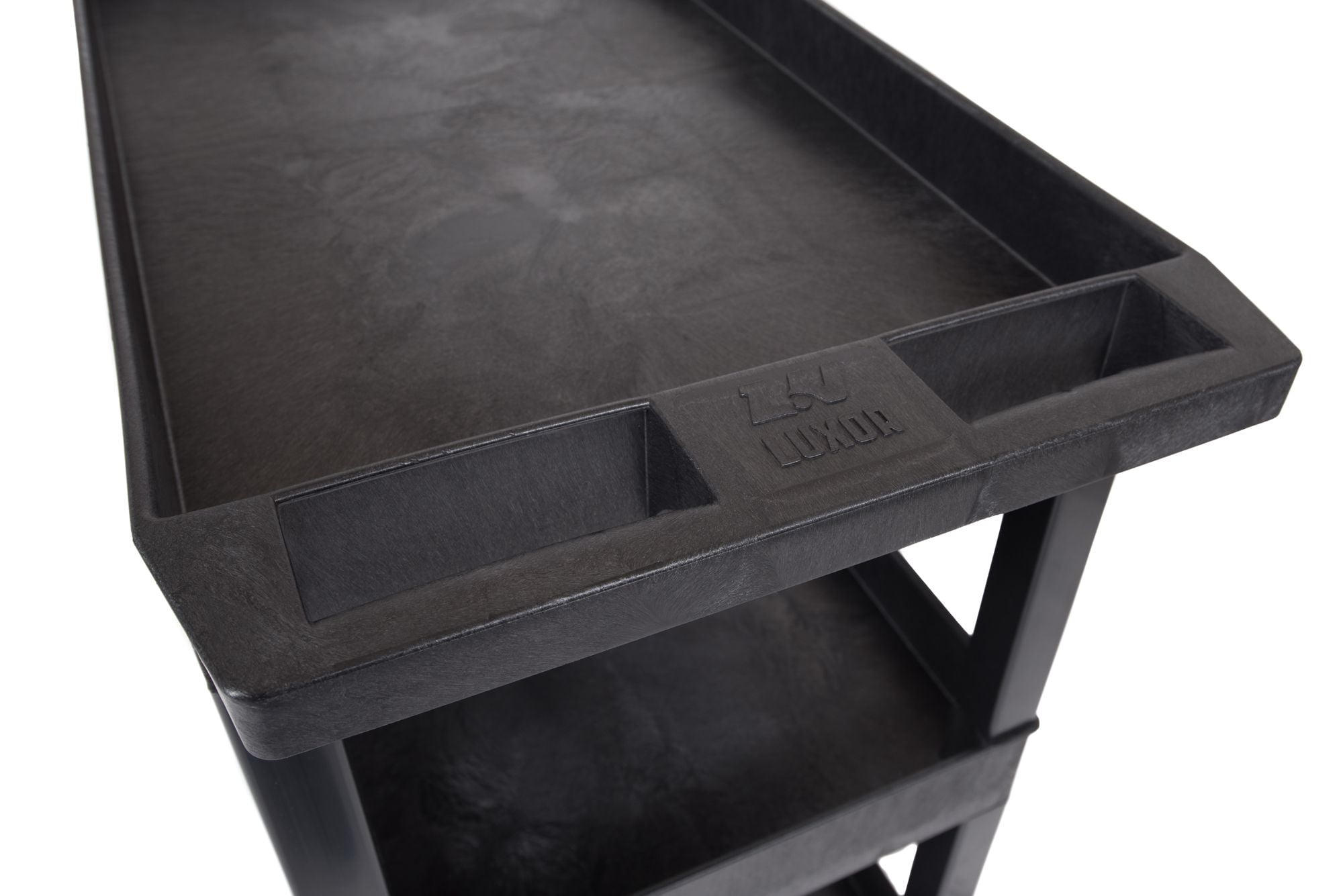 Lavex Large Black 3-Shelf Utility Cart with Flat Top and Built-In