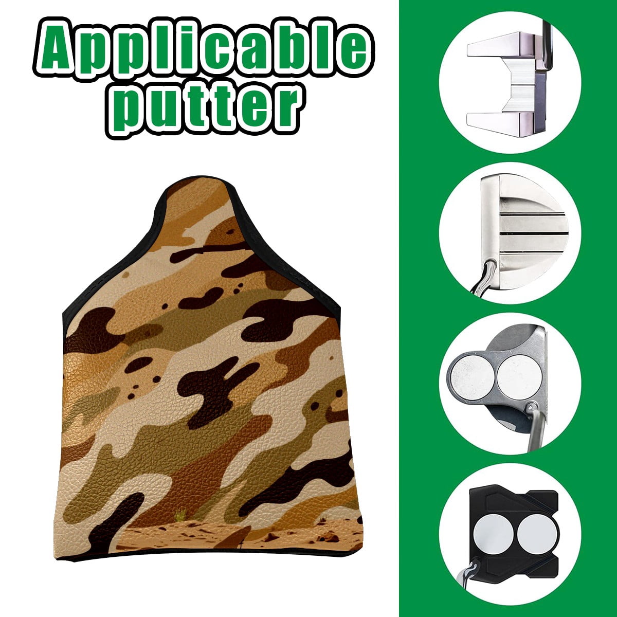 Golf Mallet Putter Cover Premium Leather Golf Putter Head Cover with Magnetic Closure, Golf Cover for Men and Women Camouflage