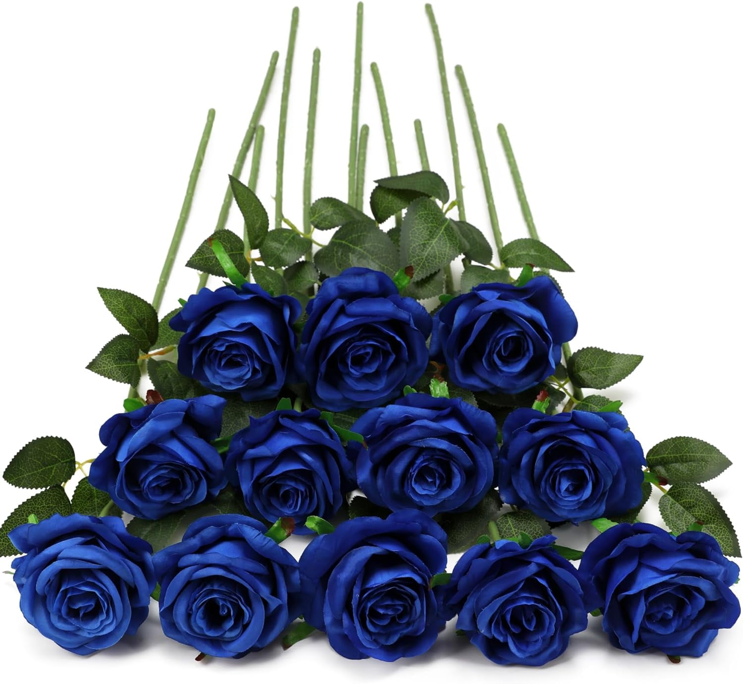 Blue Fake Roses Artificial Flowers - Fake Artificial Roses Silk Flowers with Stems for Home Wedding Hotel Office Centerpiece Decor