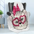 thumbnail image 4 of Kitty Soft Flannel Fleece Throw Blanket, Hipster Cat Wearing Heart Shaped Pink Glasses and Dotted Hair Bow, Cozy Plush for Indoor and Outdoor Use, 50" x 70", Magenta Beige Black, by Ambesonne, 4 of 5