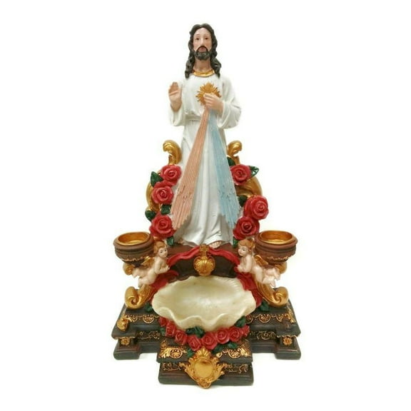 Divine Mercy With Holy Water Bowl Figurine