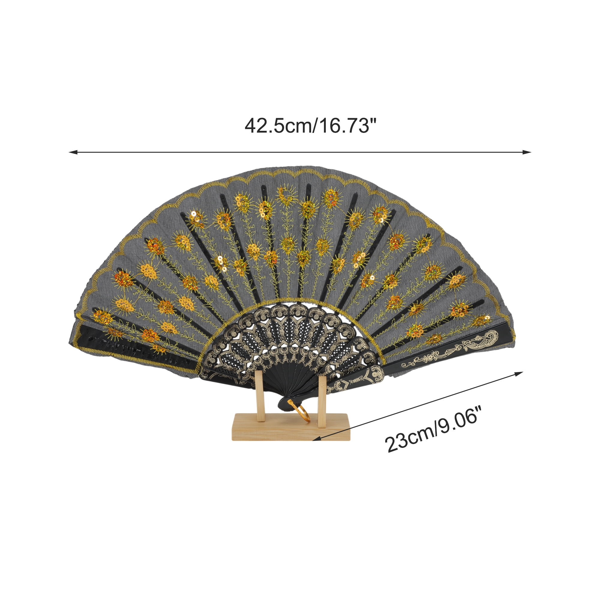Unique Bargains Beautiful Sequins Folding Fan 1 Pc Yellow