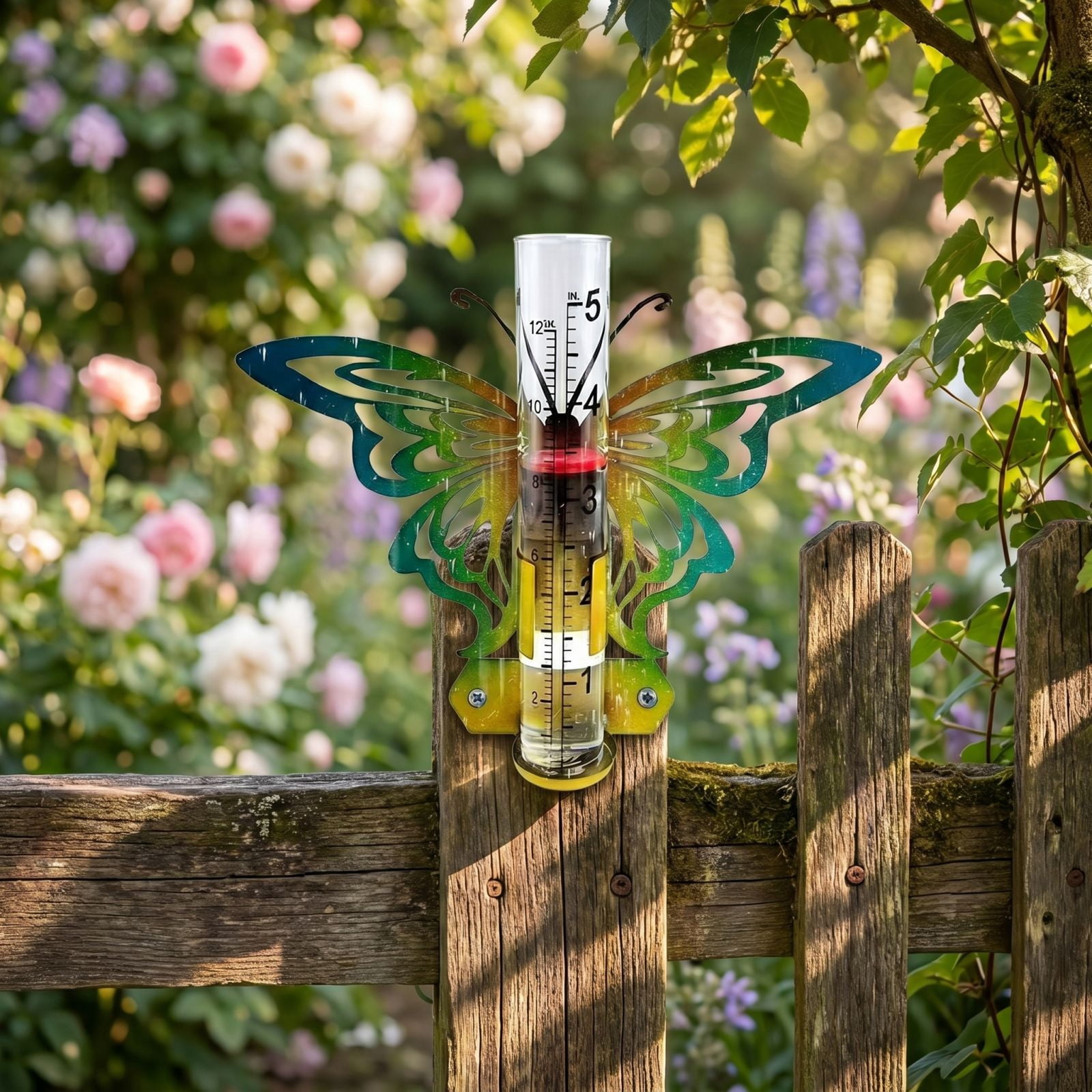 Glass Rain Gauge, Butterfly Decorative Design, 1 Piece For Garden Outdoor Yard