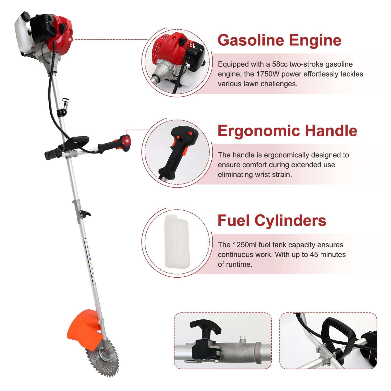 58CC Gas Powered String Trimmer, 4 in 1 Gas Weed Eater with 4 Detachable Heads, 1.75KW Gas Weed Trimmer