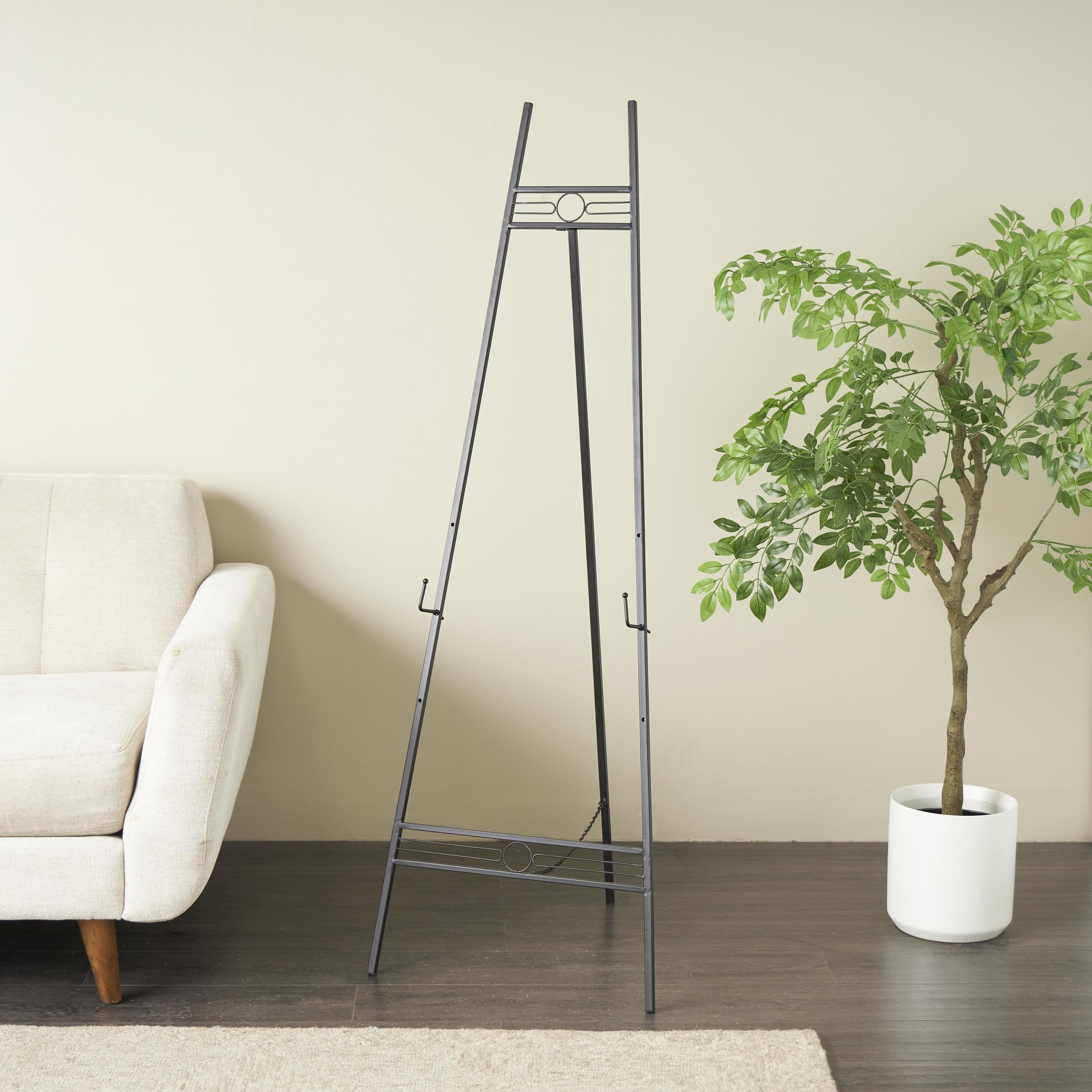 DecMode Black Metal Geometric Tall Adjustable 3 Tier Display Easel with Chain Support, 20" x 18" x 56"