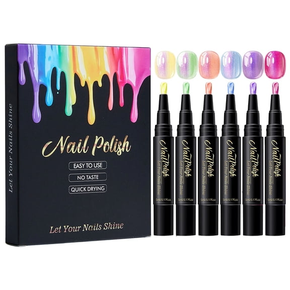 Water Based Nail Polish Pen Set of 6 Colors, Air Dry No UV Lamp Needed Paint for DIY Nail Art, 0.17 oz Each